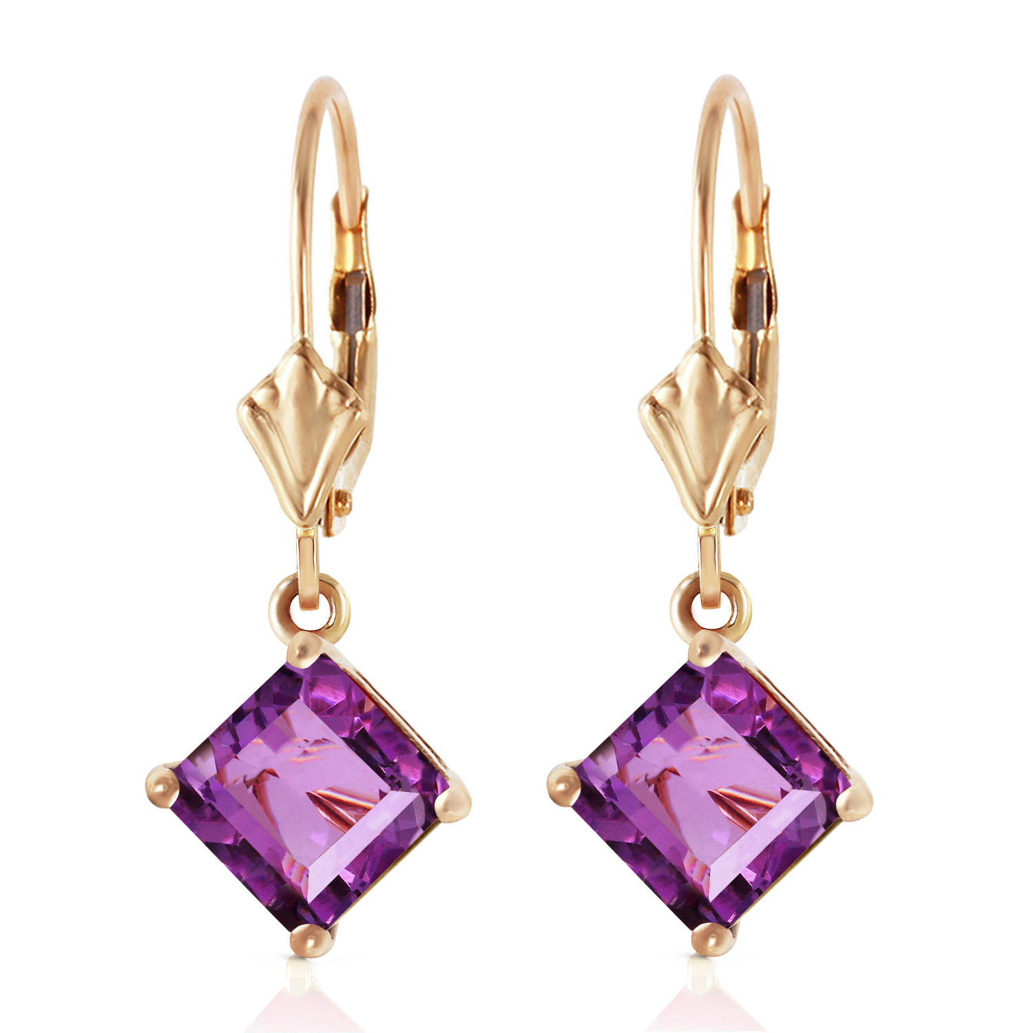 14k Gold Leverback Earring With Natural Amethysts Yellow Gold 1218$